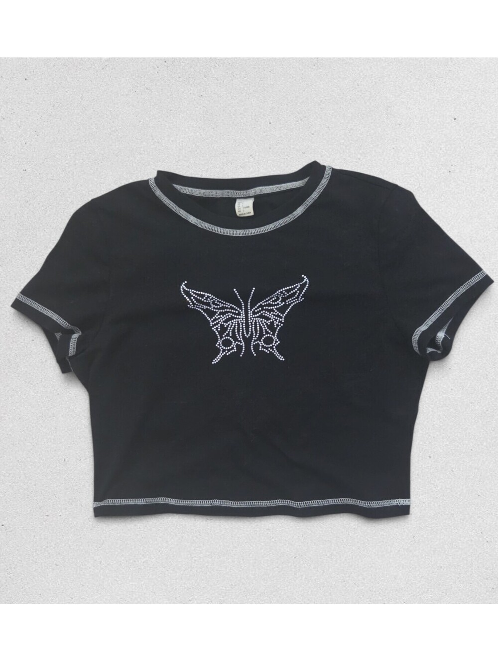 Y2K rhinestone butterfly baby doll top